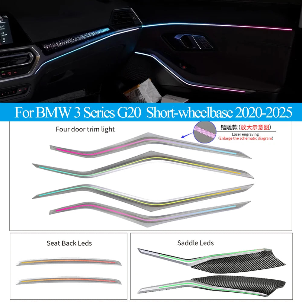 Car Ambient Light For BMW 3 Series G20  Short-wheelbase 2020-2025 LED Door Atmosphere Lamp illuminated Strip screen app control