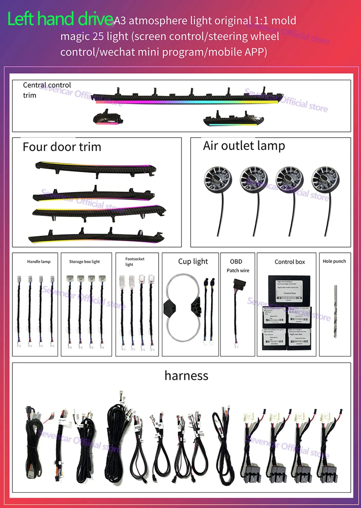 Auto Accessaries1:1 Mold 25 Lights Colorful Interior Ambient Light Fit For Audi A3 S3 2013-2020 Original Factory Car Interior Ac