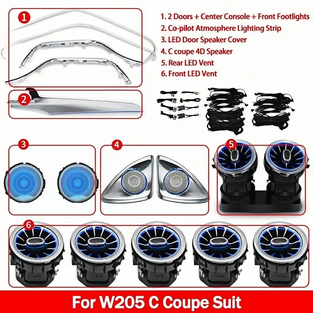 64 Colors Led For Mercedes-Benz C GLC W205 X253 Coupe For AMG C43 C63 MB Led Door Dashboard Lamp Air Vent Nozzle Ambient Light