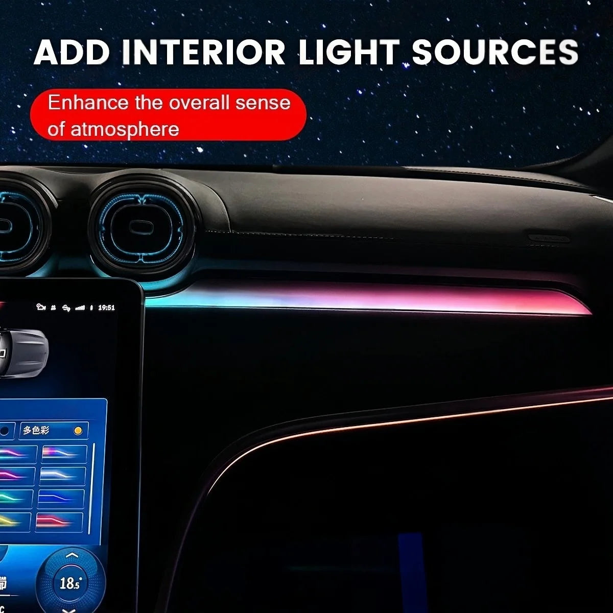 64 Colors Dynamic Copilot Ambient Light For Mercedes Benz W206 X254 GLC C-class LED Passenger Decorative Light Retrofit Car