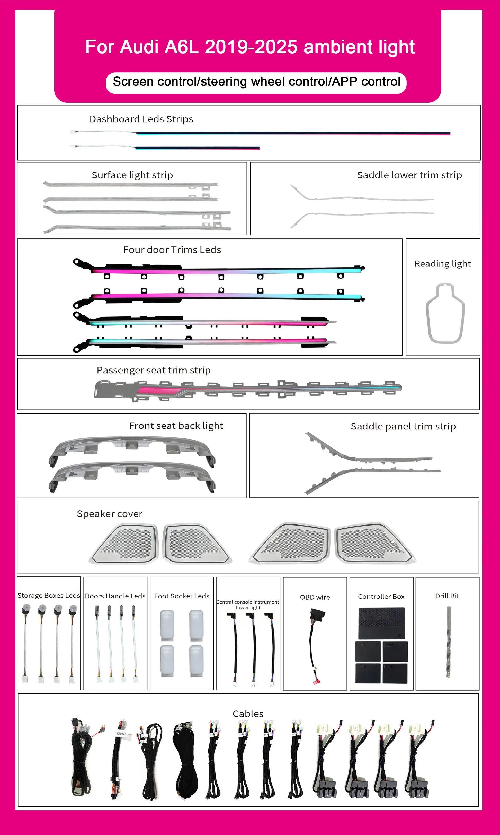 Car 64 Colors Active Lighting For Audi A6L C8 2019-2025 Interior LED Symphony Rainbow Ambient Light Decorative Accessories