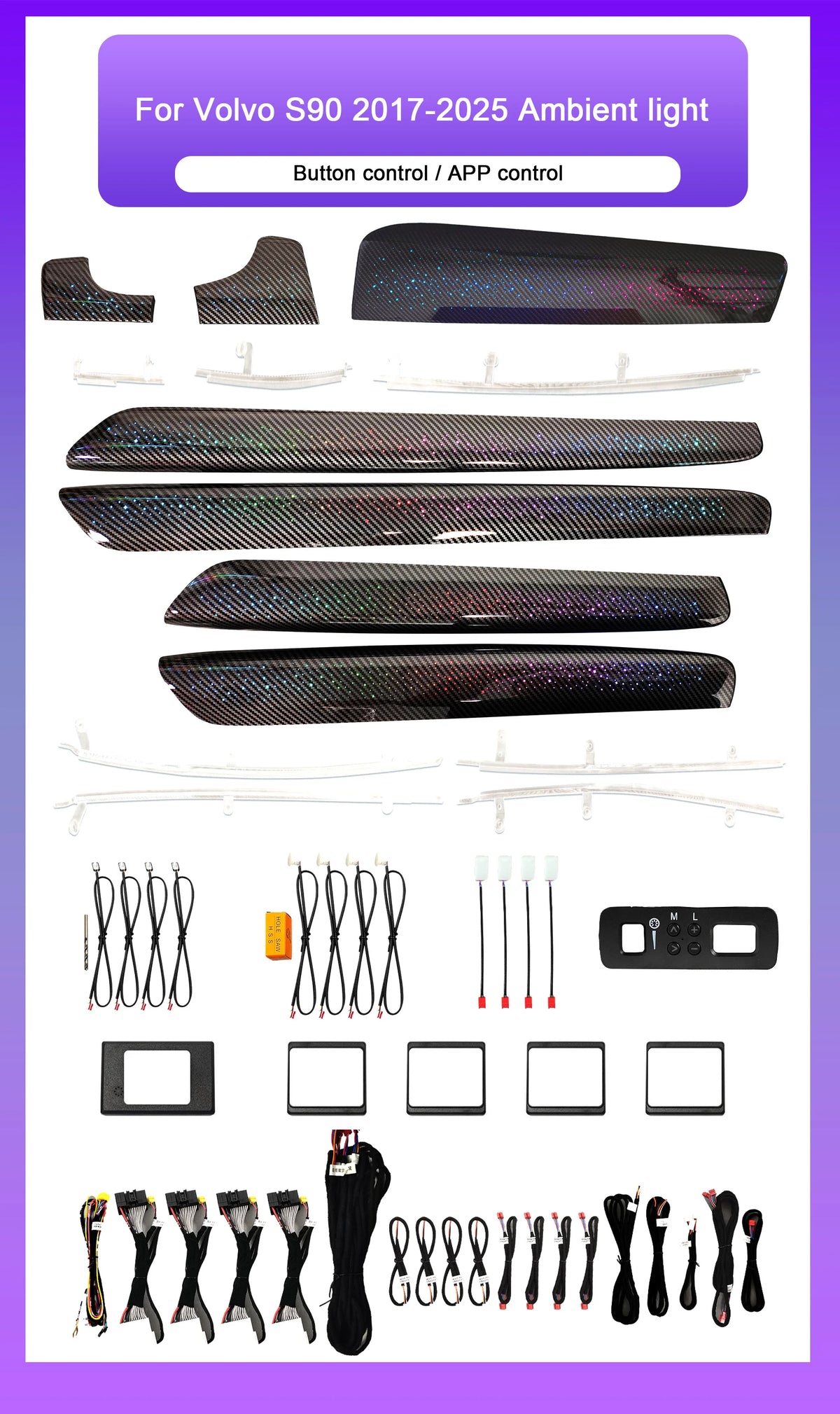 Car LED Interior Light Kit for Volvo S90 2017-2025 Models 64-color Symphony Starry Sky Ambient Light Decorative Accessories