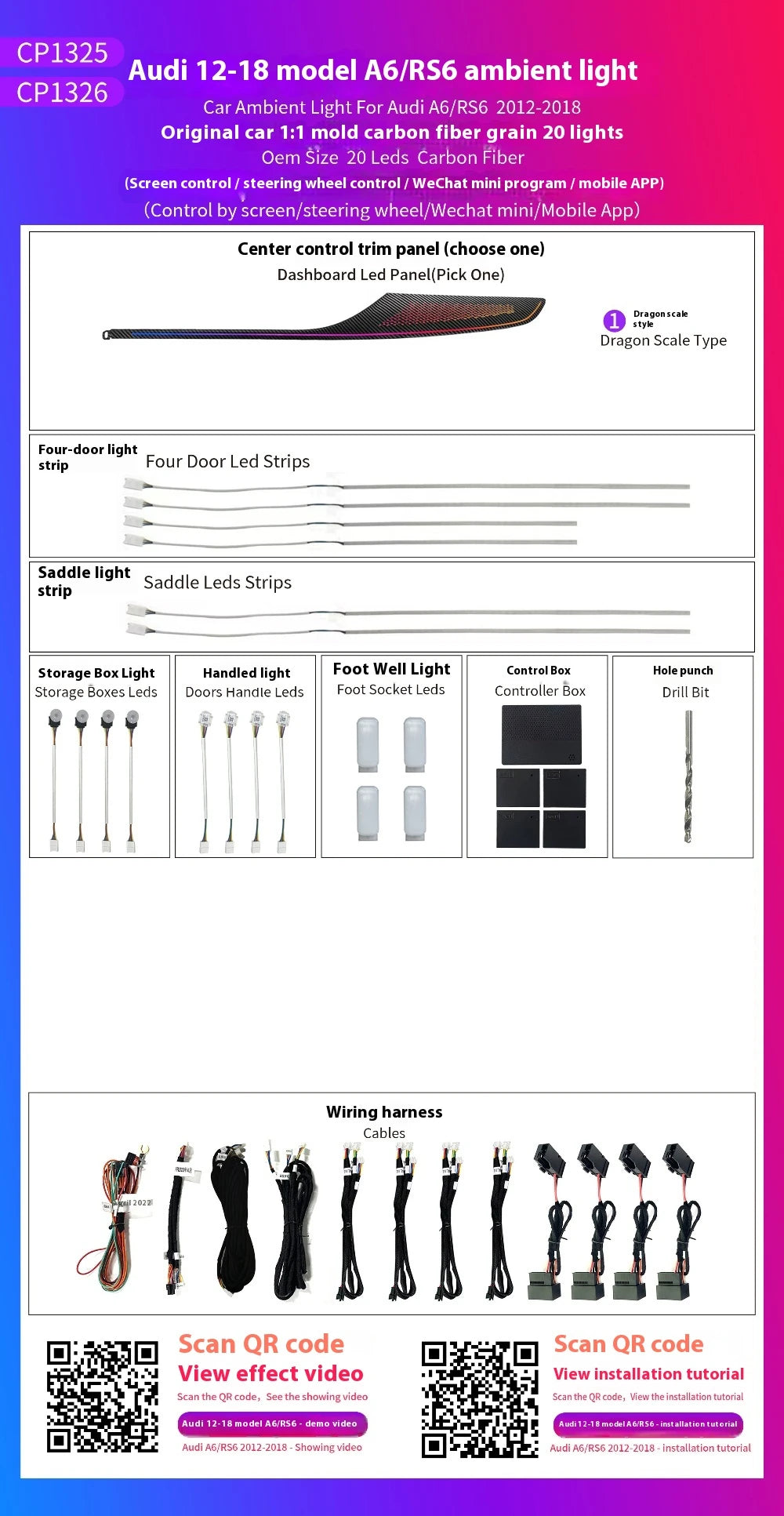 Automotive Inter LED Ambient Light  For Audi A6 C7 RS6 2012-2018  64 color dynamic Atmosphere door Panel Lights  APP control