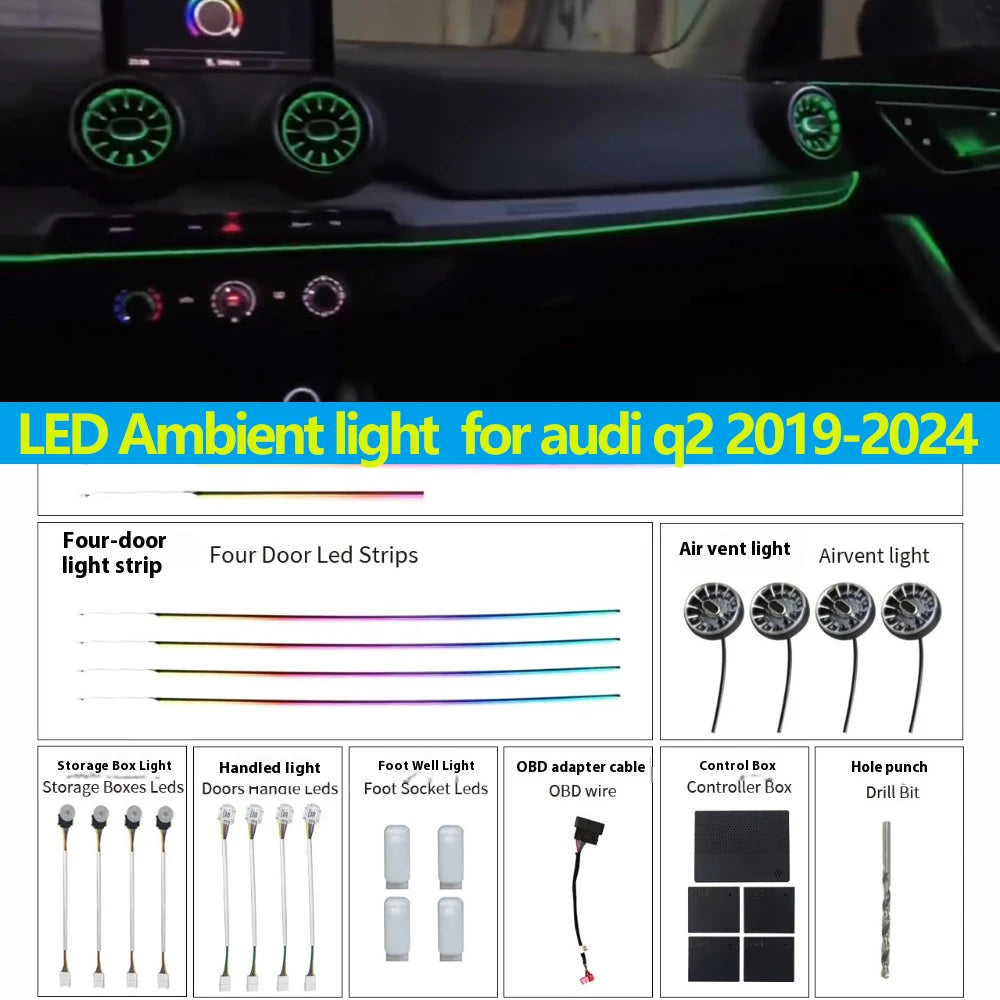 MMI APP Control LED Air Vent Atmosphere Lamp Decorative Centre Console Strip Ambient Light for audi q2 2019-2024 Refit