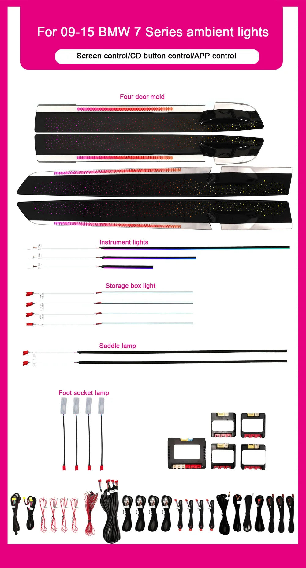 64 Color Car Interior Ambient Lighting App Control for BMW 2009-2015 7 Series F02 Symphonic Atmosphere Lights for Upgrade