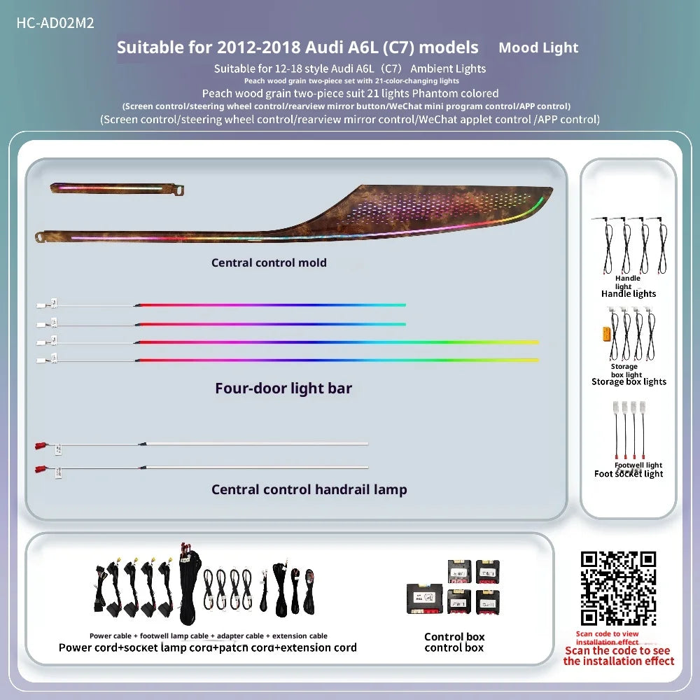 Dynamic Colorful Symphony Ambient Lighting Kit For Audi A6A7 C7 2012-2018  Interior LED Light Trim Accessories Kit
