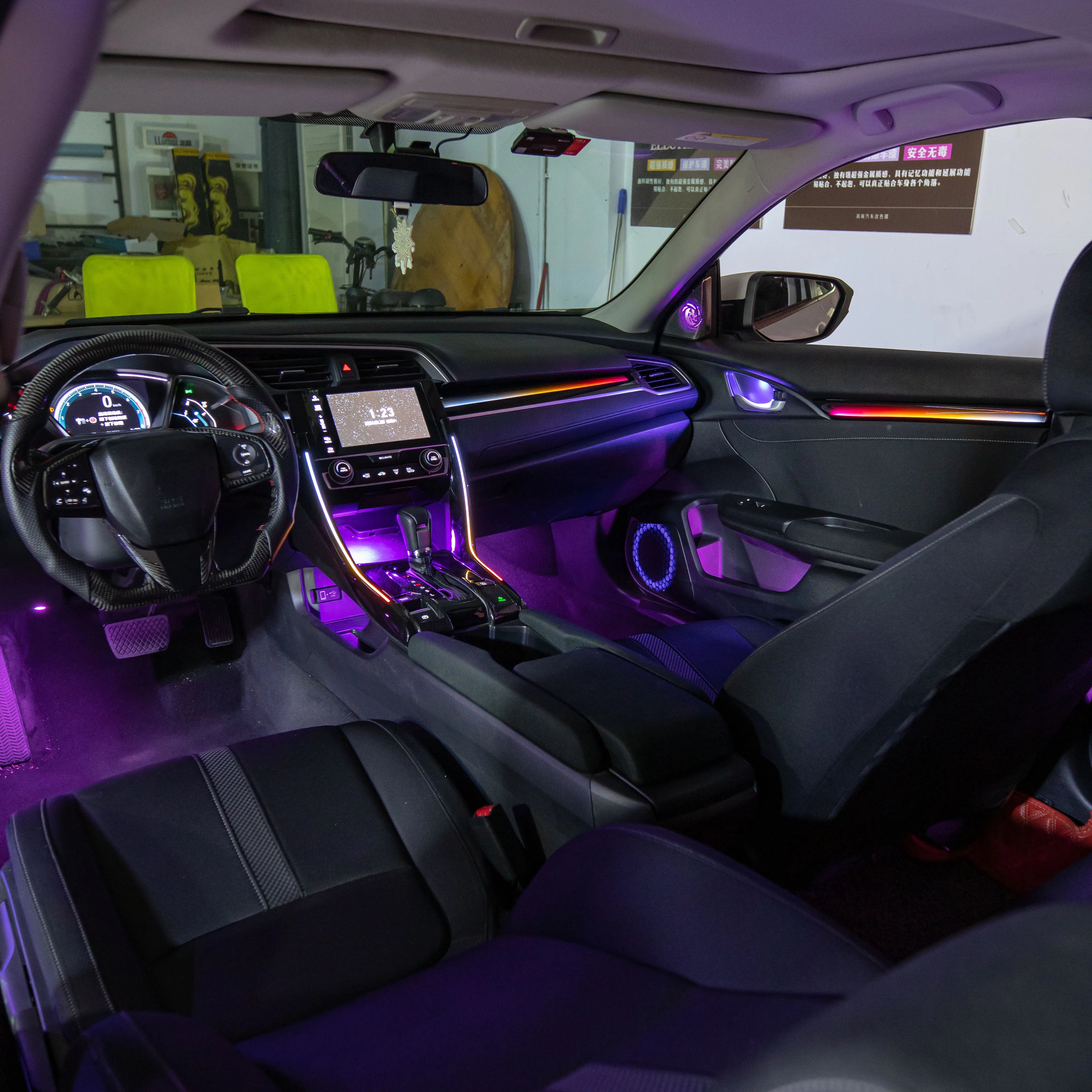 Auto Interior Lighting for Honda LHD/RHD Civic 10th Gen 2016-2021 Models 64-color Dynamic Symphony Ambient Lighting Kit