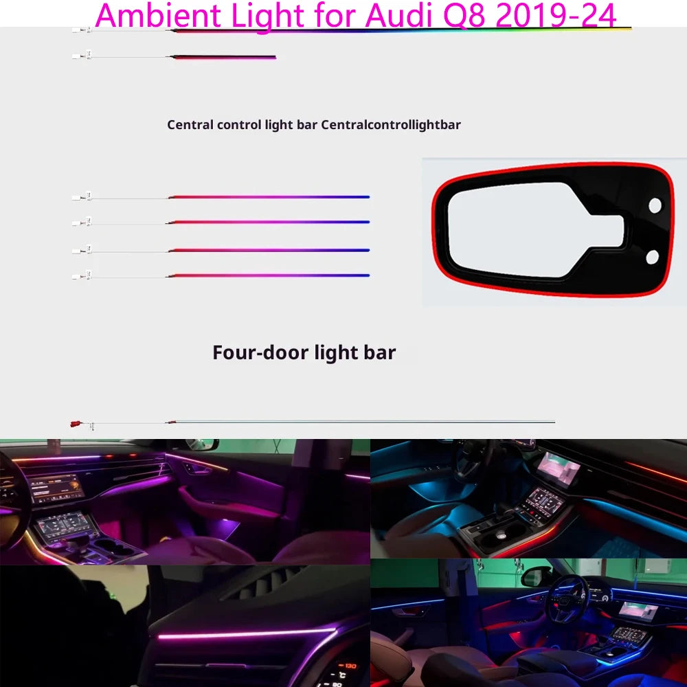 Ambient Light for Audi Q8 2019-2024 environmental Backlight Atmosphere Lamp Kit Symphony Interior LED Lighting Accessories