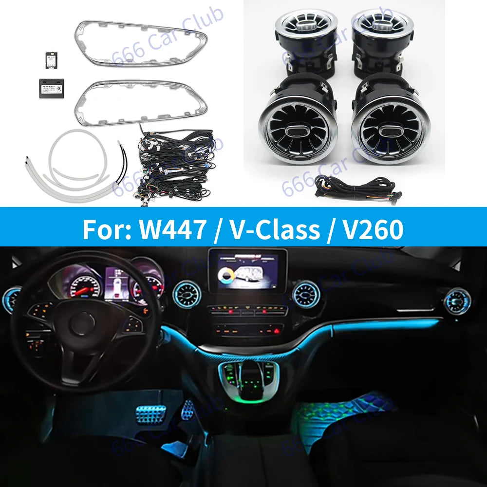64 Colours LED Ambient Light For Mercedes Benz W447 V Class V260 Car Interior Turbine Air Vents Nozzle Decorative Lamp Refit Kit