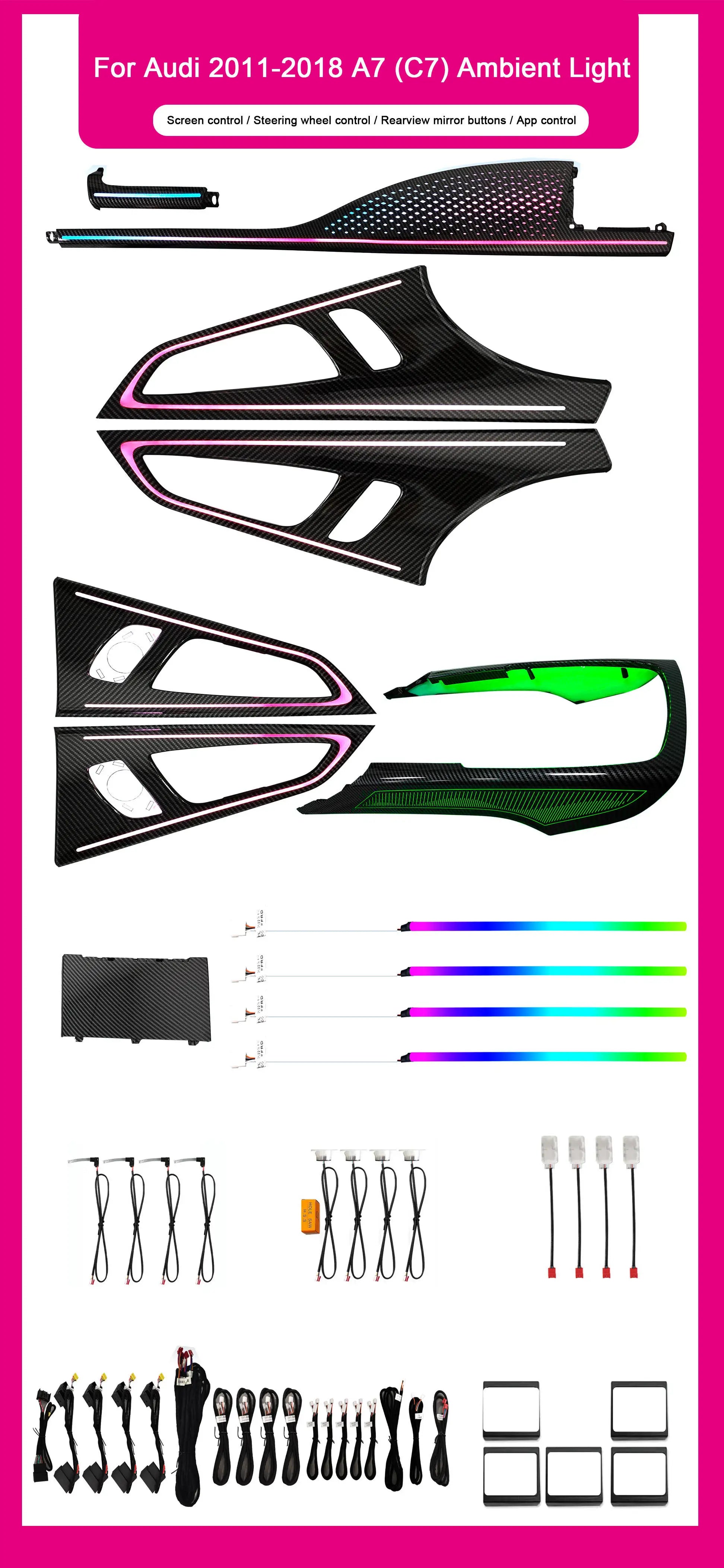 OEM Upgrade Interior LED Lighting For Audi A7 C7 2011-2018 Models - Symphony 64-Color Ambient Lighting Trim Accessories