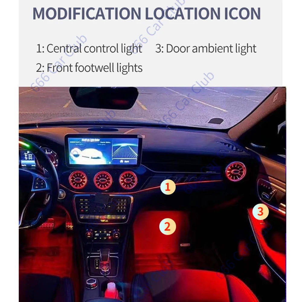 12 Colours Ambient Lights For Mercedes-Benz A/CLA/GLA  W176 W117 W156  A45 CLA45 LED Car Air Vents Turbine Nozzle Decorate Lamp