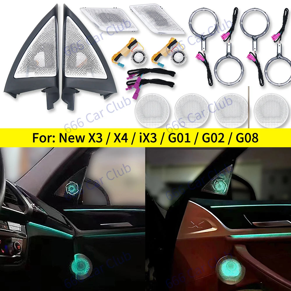 11 Colours LED Speaker Cover Grille For BMW New X3 X4 IX3 G01 G02 Car Midrange Tweeter Metal Horn Cover Decorated Ambient Lights
