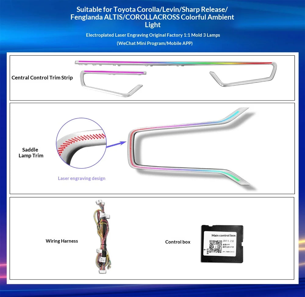 Upgrade Car Interior LED LHD/RHD Colorful Lights 64-color Ambient Lighting Kit For Toyota COROLLA CROSS 2022-2025