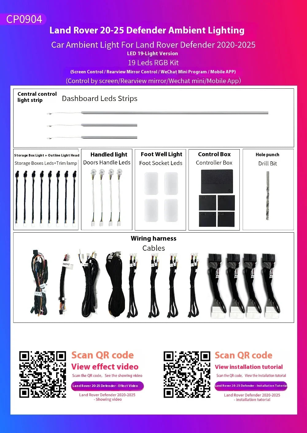 Carbon Fiber Ambient Lighting Kit for Land Rover Defender Station Wagon L663 2020-2025 Model Auto Interior LED Light Kit