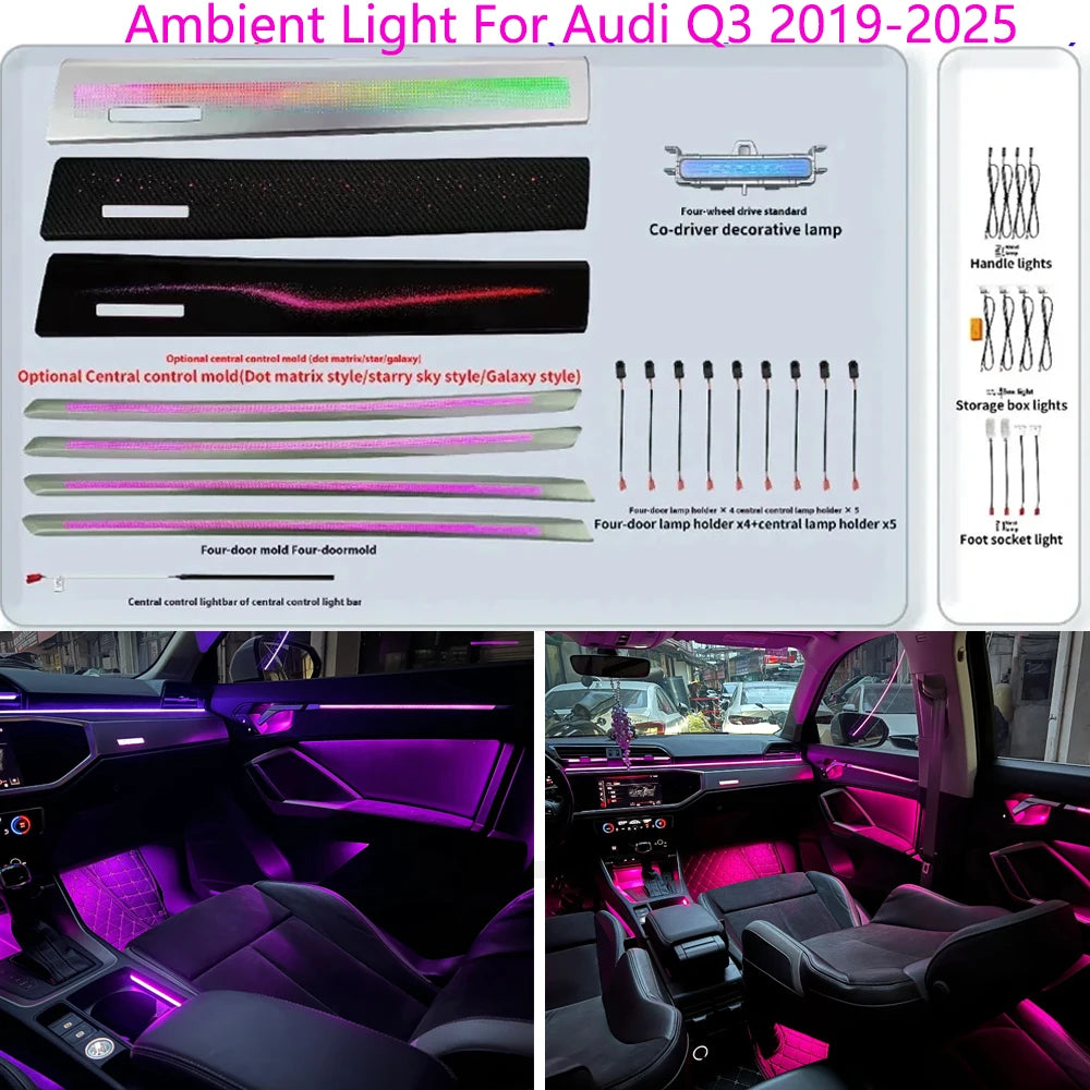 Ambient Light For Audi Q3 2019-2025 environmental Backlight Atmosphere Lamp Kit Symphony Interior LED Lighting Accessories