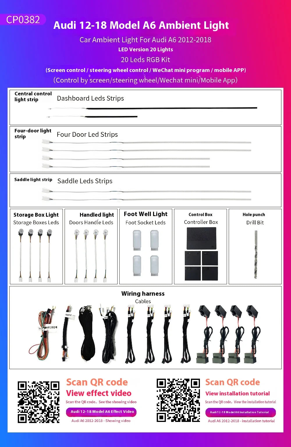 Automotive Inter LED Ambient Light  For Audi A6 C7 RS6 2012-2018  64 color dynamic Atmosphere door Panel Lights  APP control