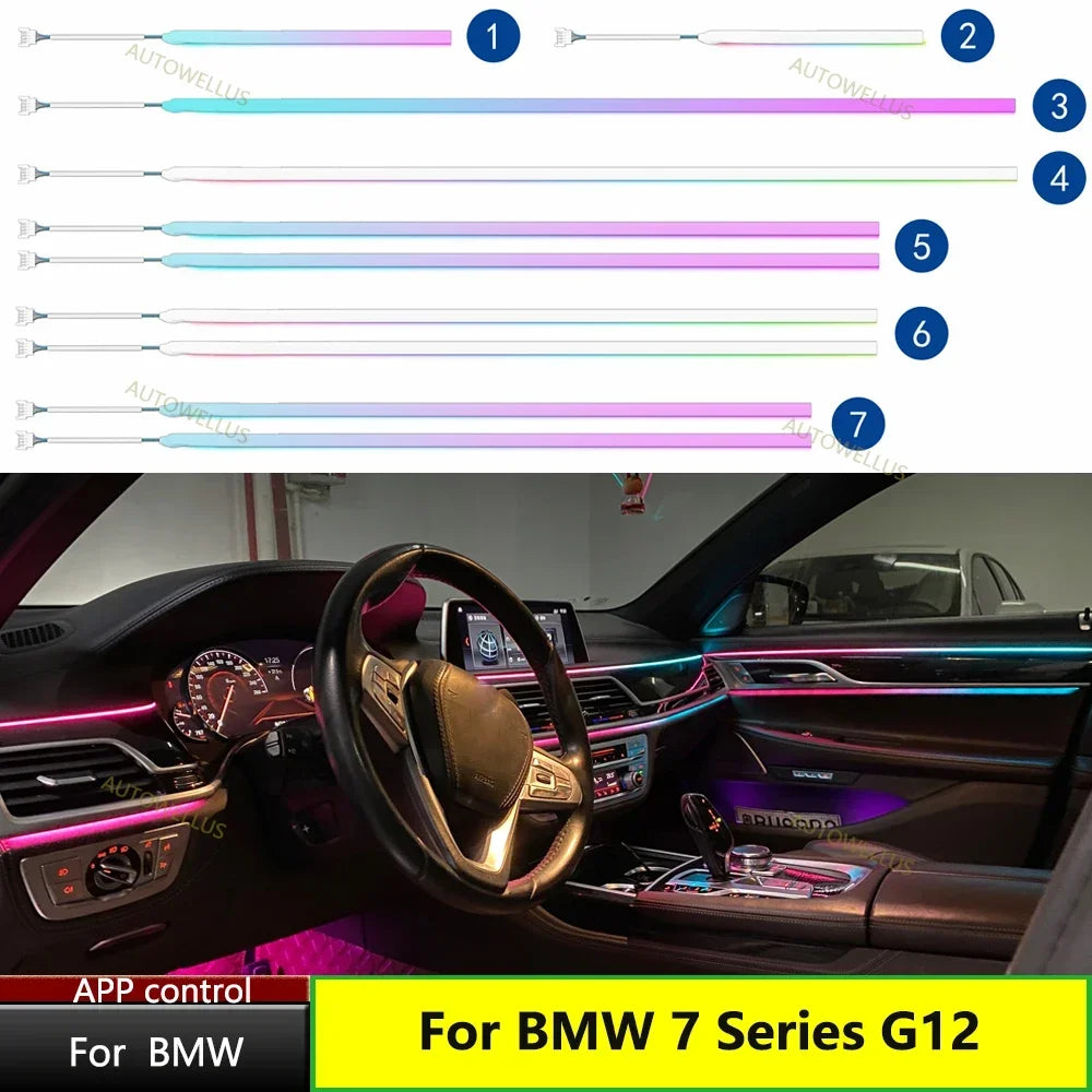 Auto Accessaries2025 NEW APP Screen Control For BMW 7 Series G12 Dynamic Atmosphere Light Automotive Interior Lighting Ambient