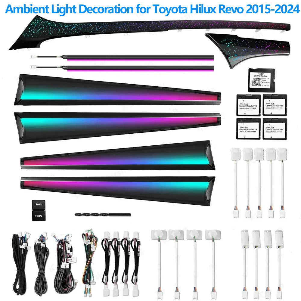 Automotive Inter LED Ambient Light for Toyota Hilux Revo 2015-2024 64 color dynamic Atmosphere door Panel Lights  APP control