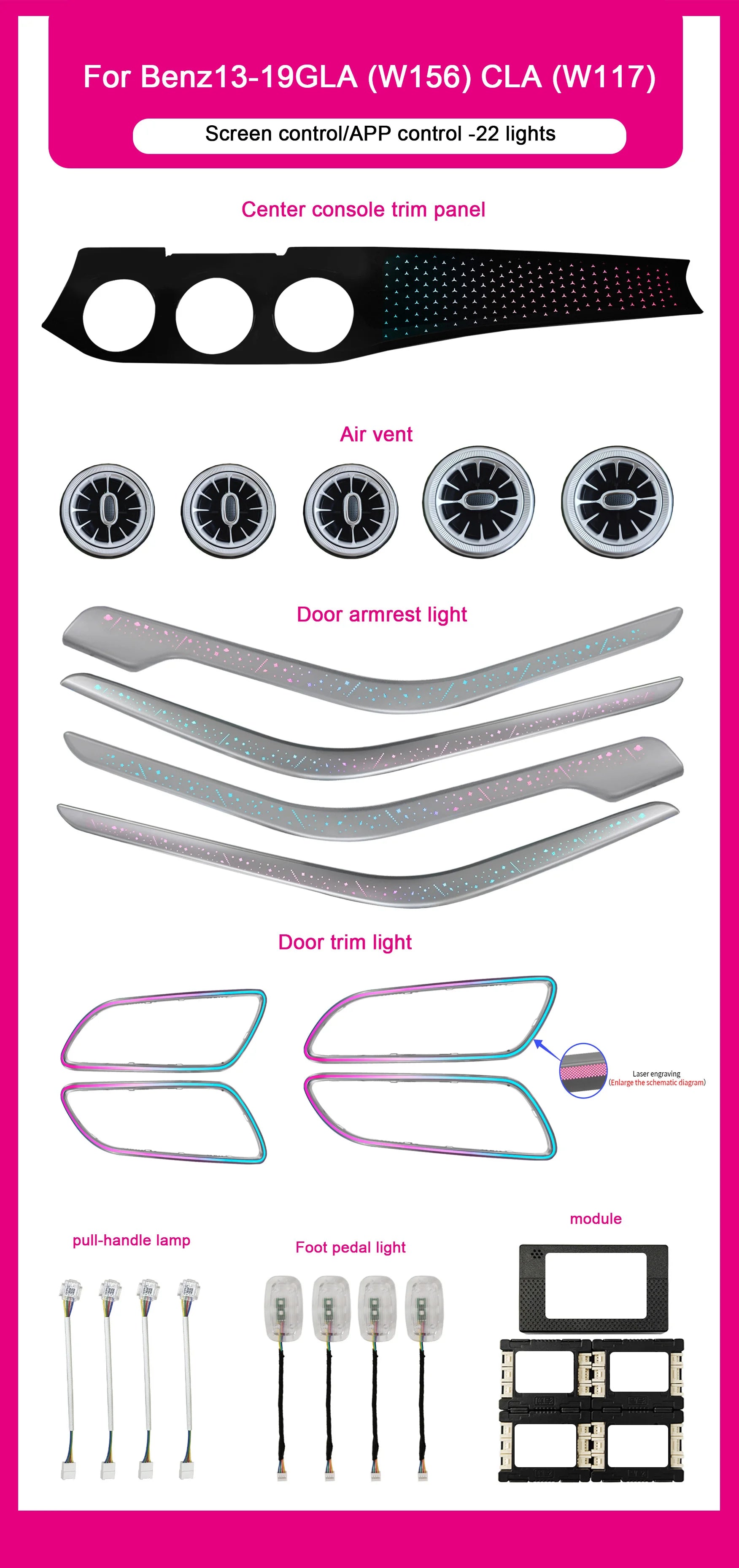 Car LED Ambient Lighting Kit For Mercedes Benz CLA/GLA/A/B-Class W156/ W117/W246 /W176 Interior Starry Air Outlet Lights