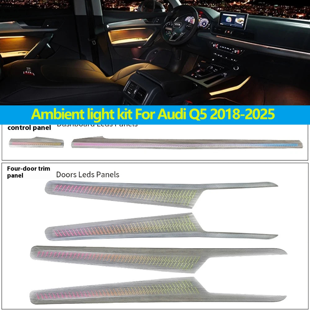 Automotive LED Ambient Light For Audi Q5 2018-2025  Leds Chaser Rainbow Kit Luminous dynamic Atmosphere door Panel Lights