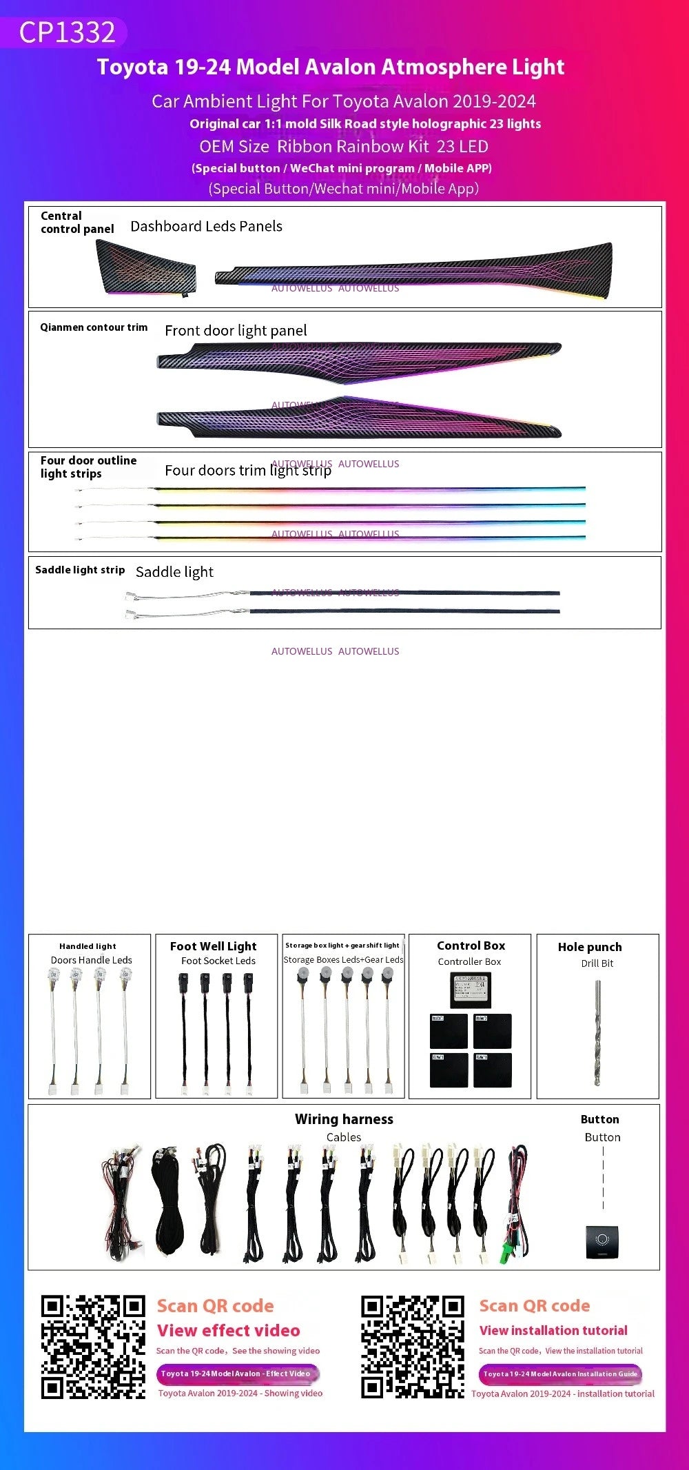 LED Car Ambient light For Toyota Avalon 2019-2025 Star Rain Rainbow Kit Dynamic Ambient Lamp Original 1:1 Mold Kit APP Control