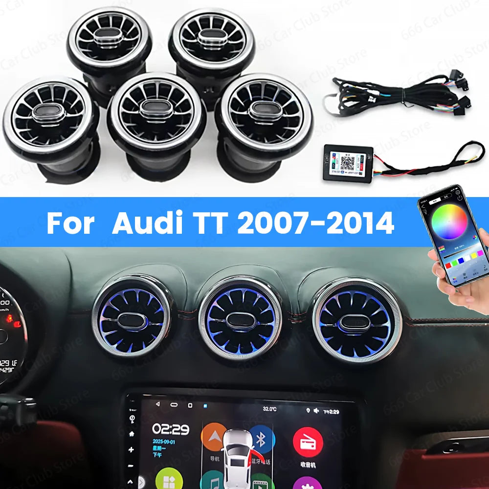 LED Air Vents For Audi TT 2007-2014 With APP Control 256 Colours Customizable Interior Car Vents
