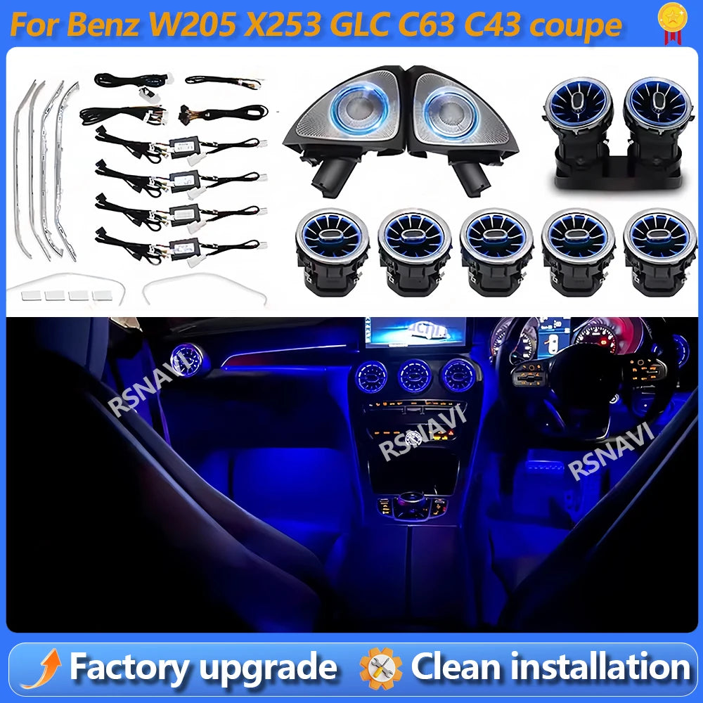 For Mercedes Benz W205 Ambient Lights For AMG 3/64 color C GLC Class Coupe C43 C63 X253 Air Vent Nozzle 3D Speaker Decorate Lamp