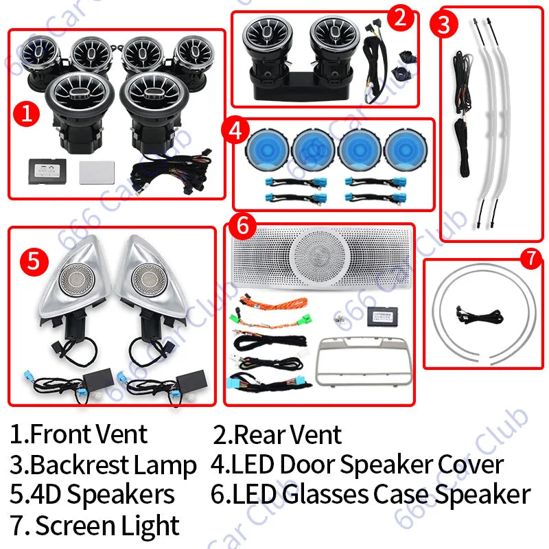 64 Colours LED Air Vents 3D/4D Speaker For Mercedes Benz W213 E-Class E-Coupe E43 E53 E250 Interior Ambient Ligh Decorative Lamp