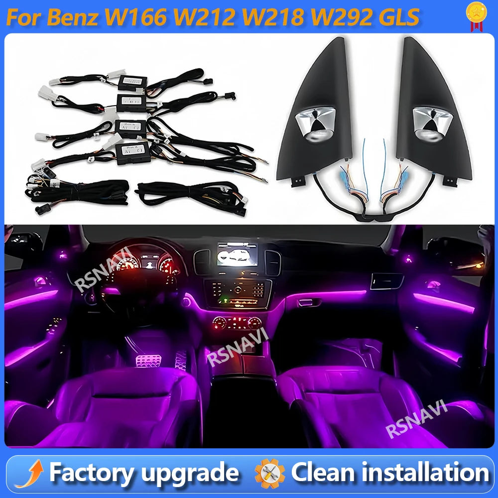 12/64 Colors Ambient Light For Benz GLE GL GLS W166 W292 X166 S W221 CLS W218 E W212 Car 3 Colors Update Set Door Dashboard Lamp