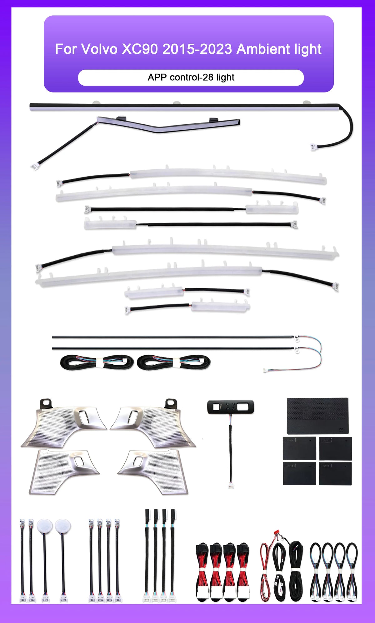 Car Interior LED Light Kit for Volvo XC90 2015-2024 Models Dynamic Speaker Cover Symphony Ambient Lighting Trim Accessory