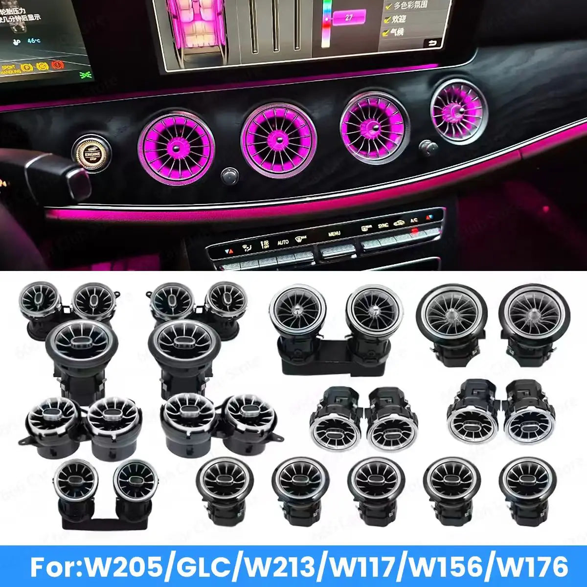 New 3/64 Color EQS LED Air Vents for Mercedes Benz W205 GLC X253 W213 W464 W117 W176 X156 W206 W167 Interior Lighting Upgrade