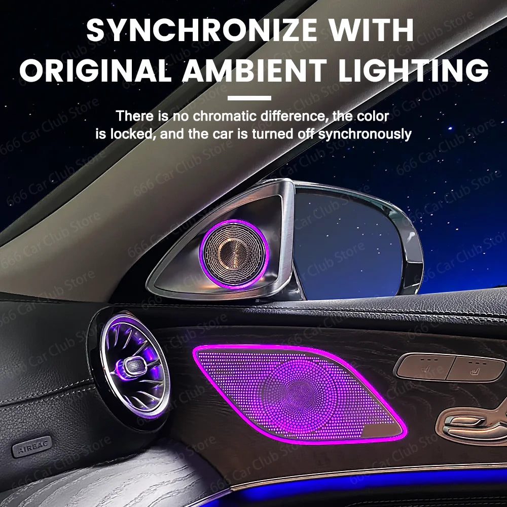 New 64 Colors 4D Tweeter Speaker For Mercedes Benz W257 CLS C257 Car RGB LED Ambient Light 4D Rotating Treble Horn Refit