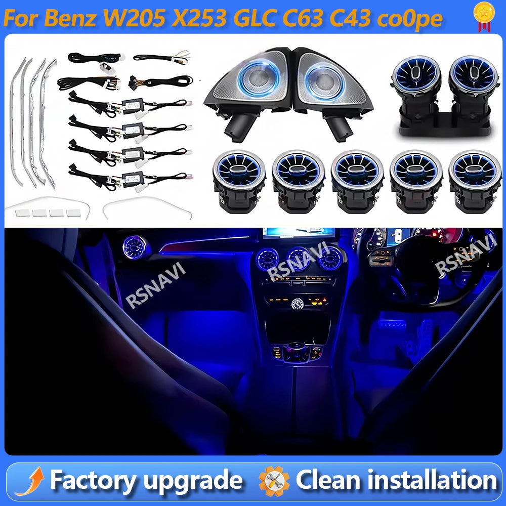 64 Colors Led For Mercedes-Benz C GLC W205 X253 Coupe For AMG C43 C63 MB Led Door Dashboard Lamp Air Vent Nozzle Ambient Light