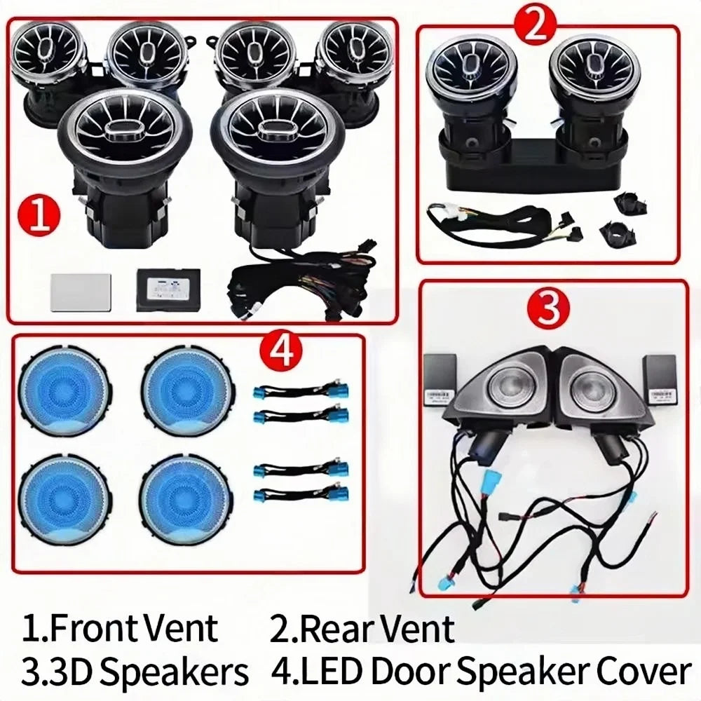 64 Colors LED Air Vents For Mercedes Benz W213 E-Class E Coupe W238 E43 E53 3D Rotating Tweeter Speaker Interior Ambient Light