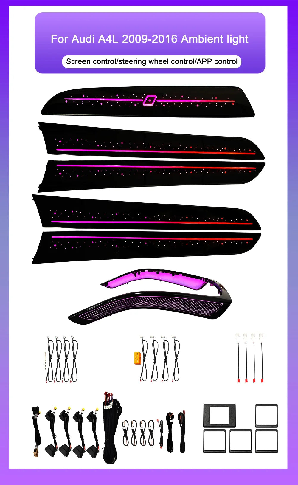 Upgrade 64-color Dynamic Ambient Lighting to 2009-2016 for Audi A4L Car Interior Symphony Rainbow LED Kit