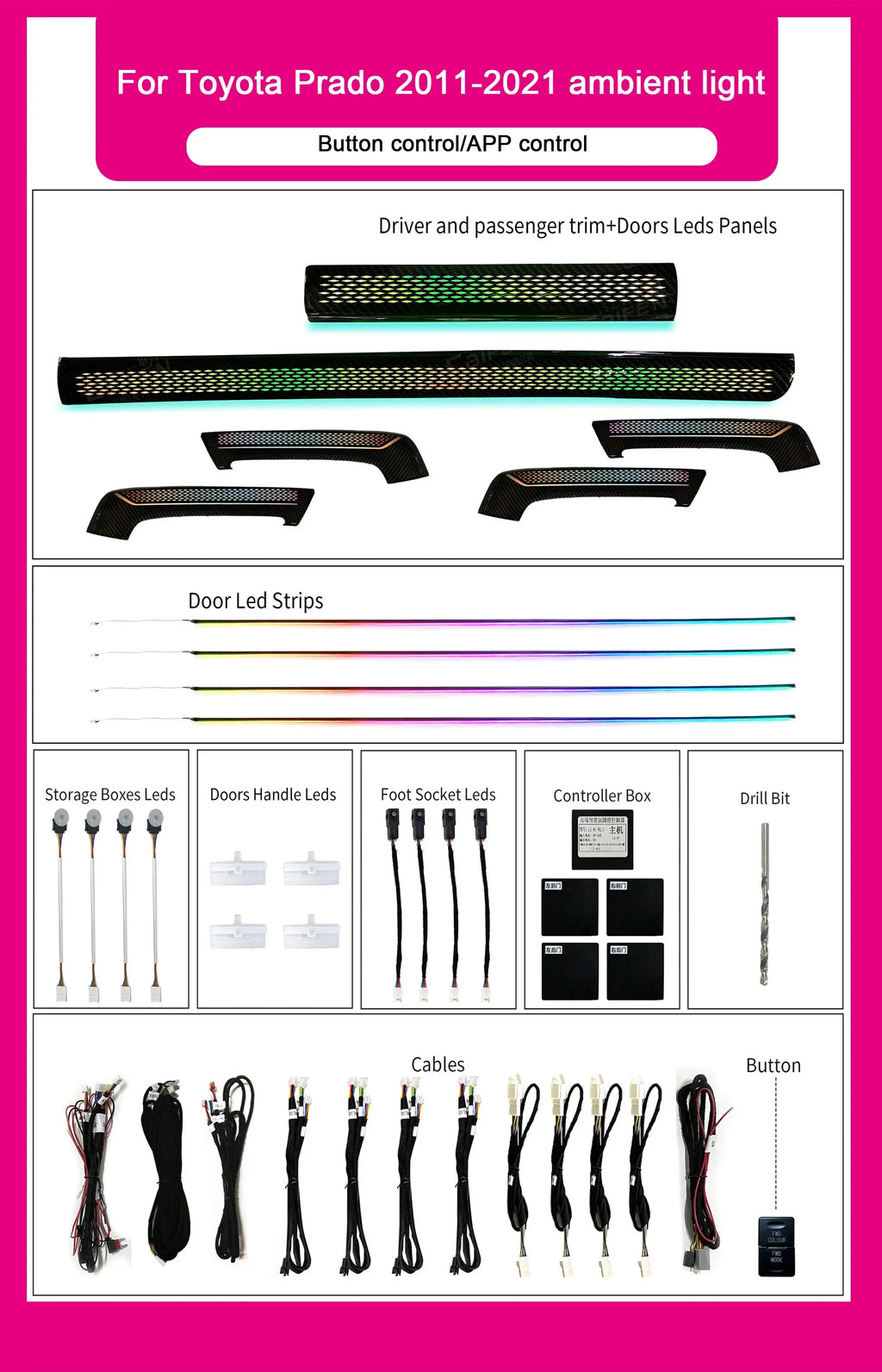 Car Interior Upgrade LED Lights For Toyota Prado 2011-2021 Dragon Scale Style Symphony Atmosphere Light Kit Wholesale