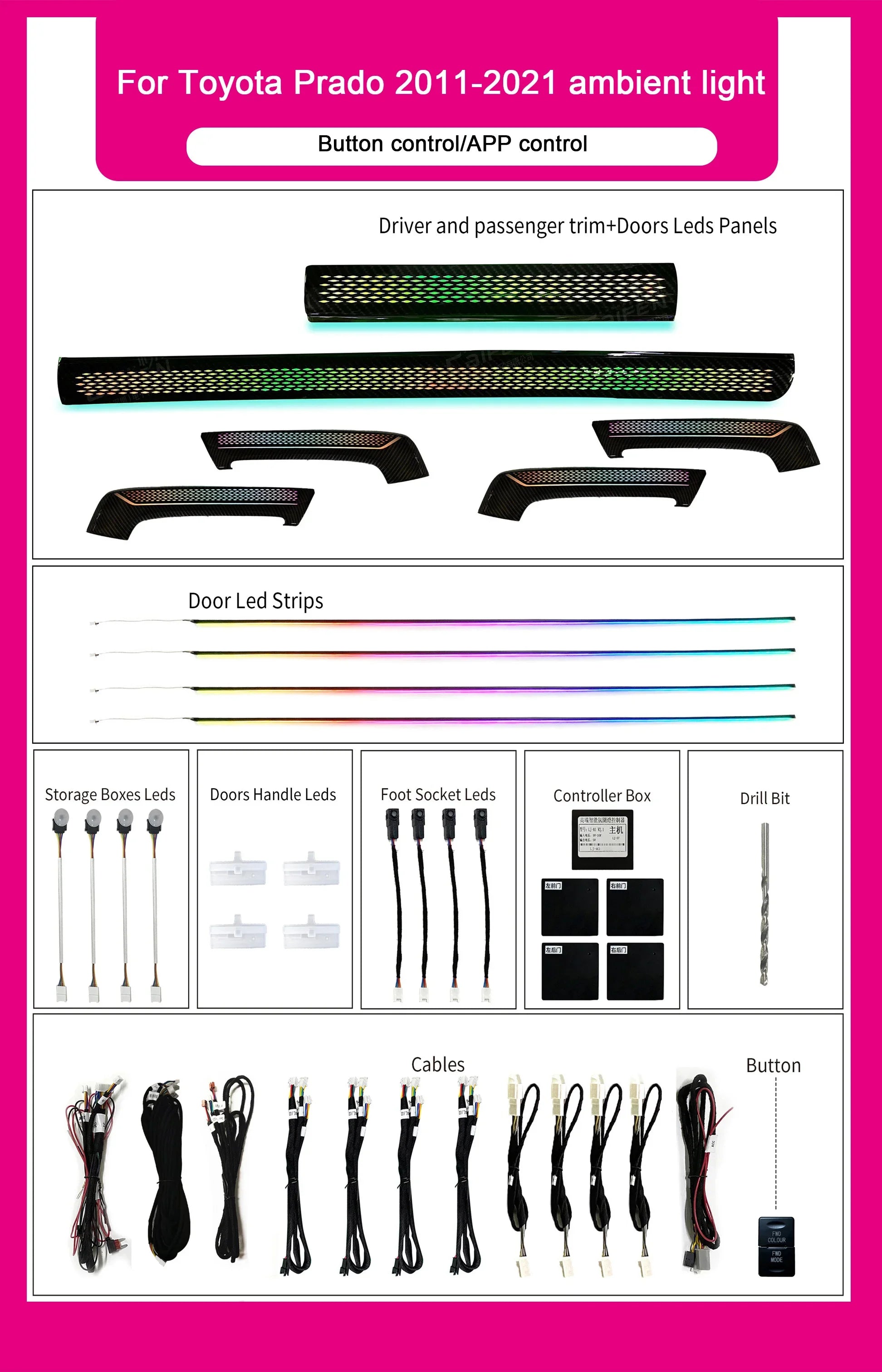 Car Interior Upgrade LED Lights For Toyota Prado 2011-2021 Dragon Scale Style Symphony Atmosphere Light Kit Wholesale