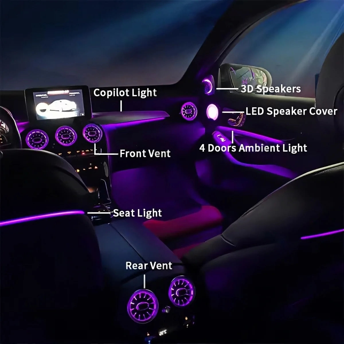 For Mercedes Benz W205 Ambient Lights For AMG 3/64 color C GLC Class Coupe C43 C63 X253 Air Vent Nozzle 3D Speaker Decorate Lamp