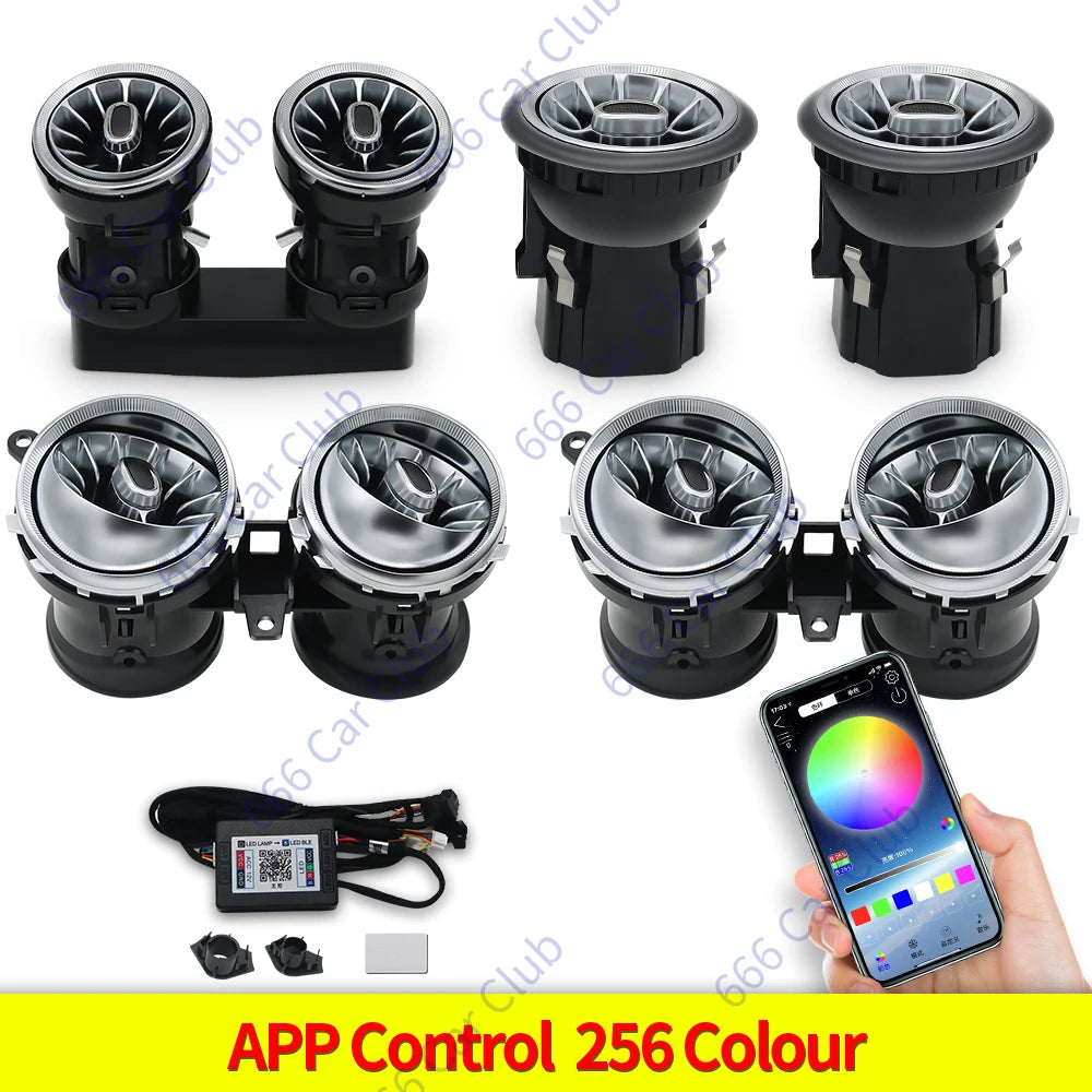 256 Colour LED Vents For Mercedes Benz C Class W205 W447 W213 W156 W117 W176 Bluetooth APP Control Car Nozzle Turbine Air Outlet