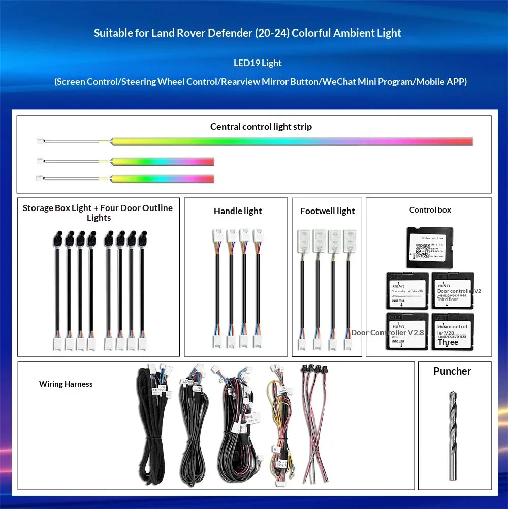 Car Ambient Light for Land Rover Defender 2020-2025 Models 64-color Dynamic Symphony Ambient Lighting Decorative Accessories