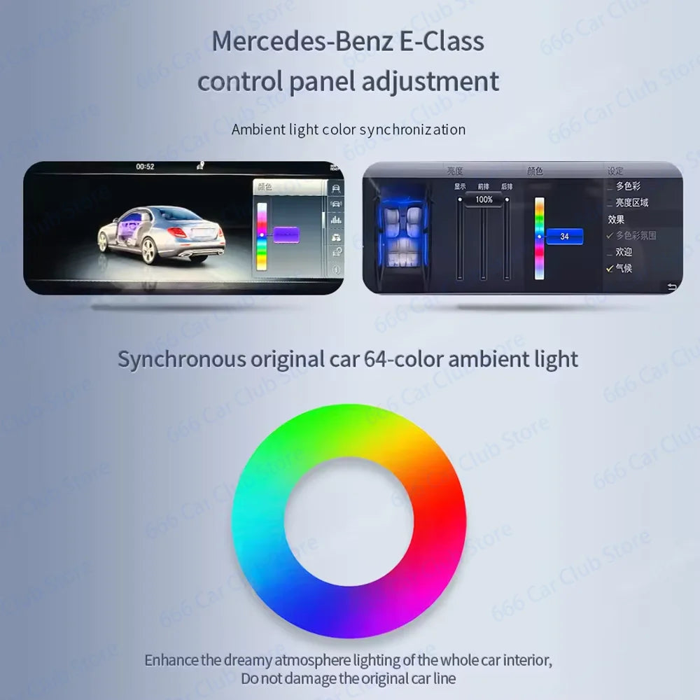 64 Color Turbo Vent Atmosphere lights For Mercedes-Benz W213 E-Class E43 E53 E250 Car LED New Air Outlet Lndoor Decorative Light