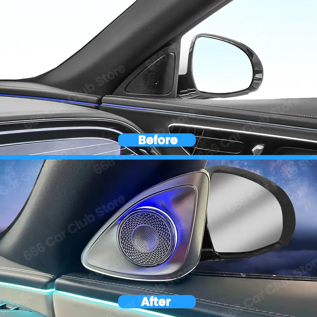 NEW LED 4D Rotating Tweeter Speaker For Mercedes Benz E Class W214 64 Colours RGB 3D Treble Horn Decoration Refit