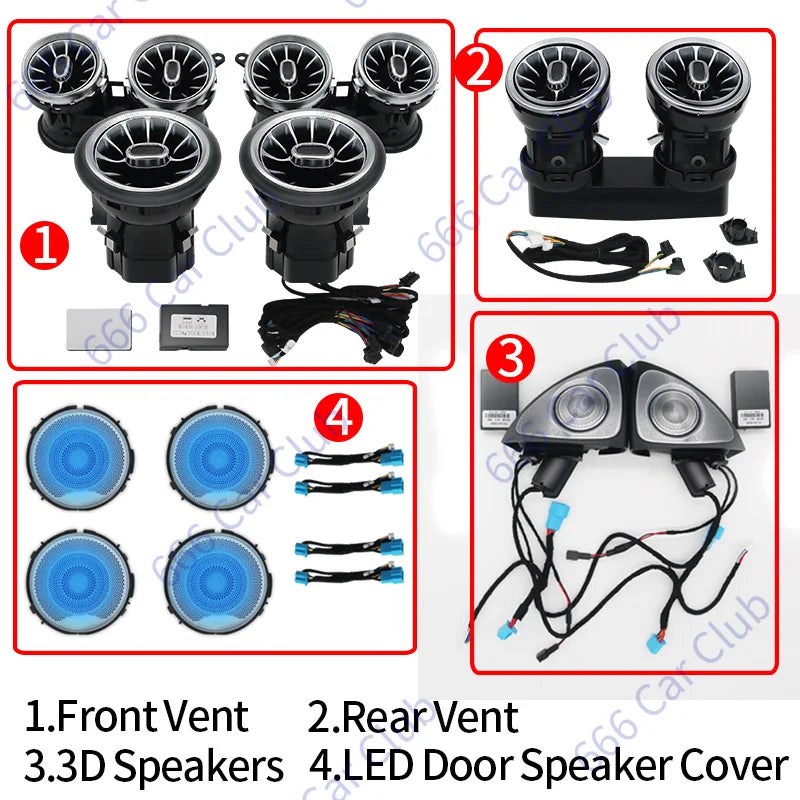 64 Colours LED Air Vents 3D Speaker For Mercedes Benz W213 E-Class E-Coupe E43 E53 E250 Interior Ambient Light Decorative Lamp