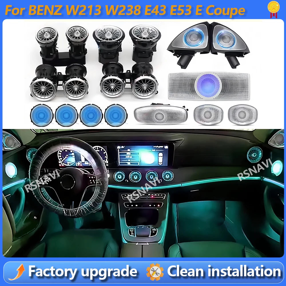 64 Colors LED Air Vents For Mercedes Benz W213 E-Class E Coupe W238 E43 E53 3D Rotating Tweeter Speaker Interior Ambient Light