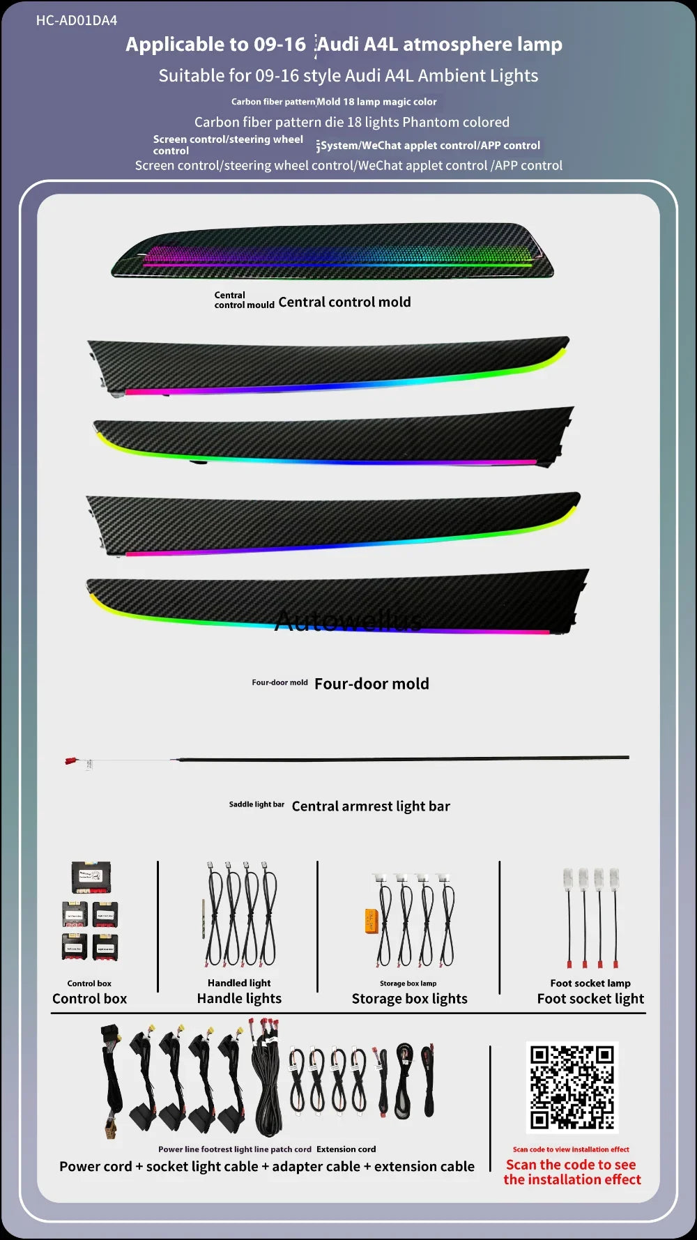 Auto Accessaries21-color Door Dashboard Panel For Audi A4 B8 2009-2016 Button APP Contorl LED Atmosphere Lamp Luminous Strip Amb