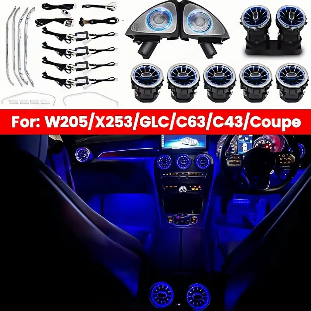 64 Colors Led For Mercedes-Benz C GLC W205 X253 Coupe For AMG C43 C63 MB Led Door Dashboard Lamp Air Vent Nozzle Ambient Light