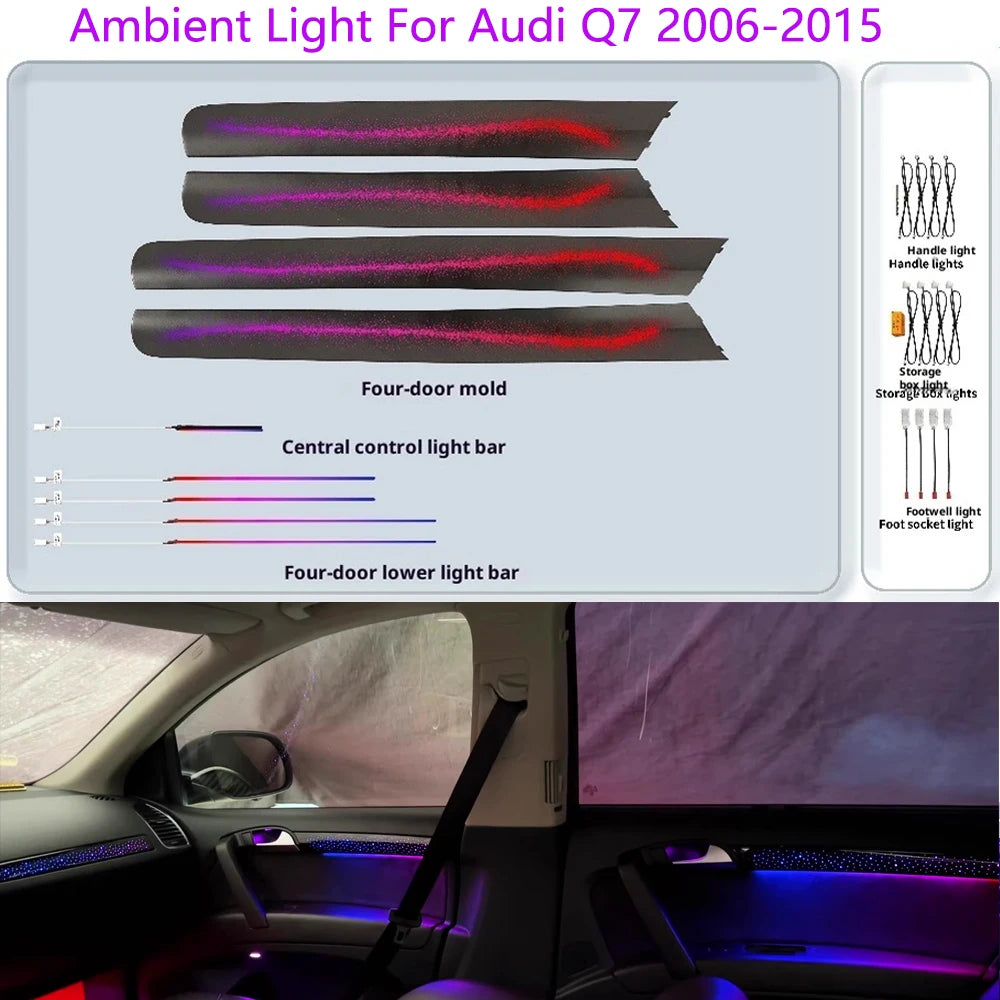 Ambient Light For Audi Q7 2006-2015 environmental Backlight Atmosphere Lamp Kit Symphony 256 Colors APP MMI Control