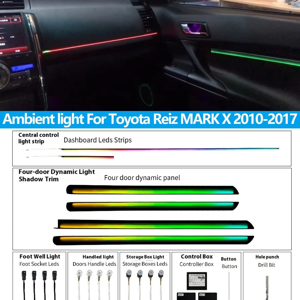 For Toyota Reiz MARK X 2010-2017 Dynamic Rainbow Kit Upgrade and Modify LED Dynamic Magic Color Ambient Lamp Button APP control
