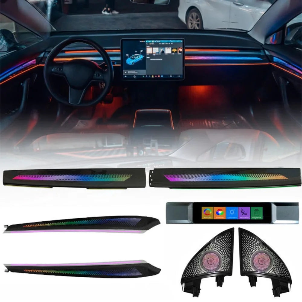Car Interior Light Kit Upgrade for Tesla Model 3 Model Y 2021-2024 Models Featuring Dynamic Symphony Ambient Lighting