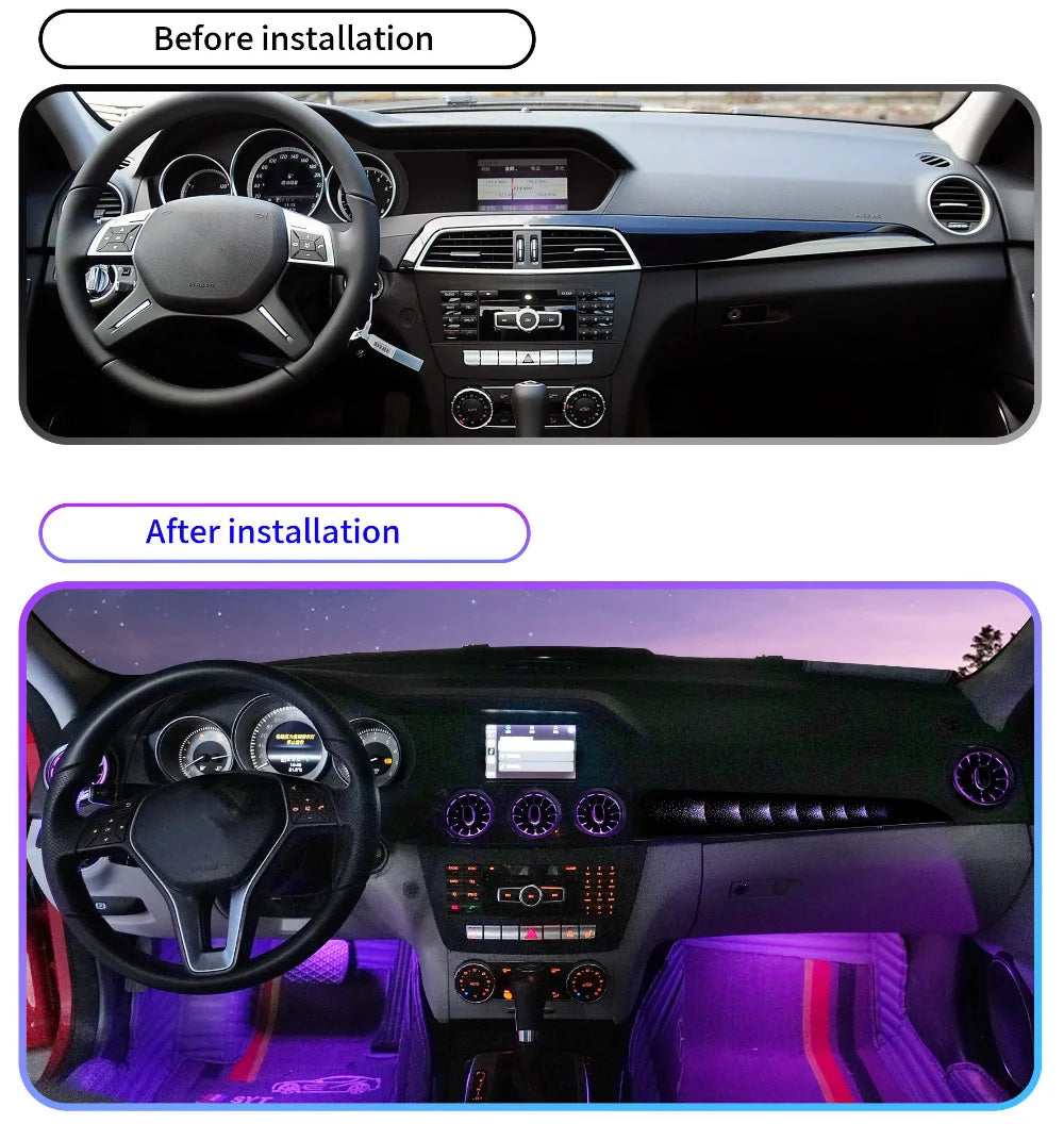 64 Colors Auto Ambient Lighting For Mercedes Benz C-Class W204 Interior Decoration Lights Symphony Rhythm For Car Upgrade